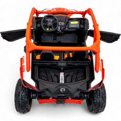 Carro Elétrico para Criança CAN-AM MAVERICK TURBO RR 4x4 24v Laranja c/ RODAS DE BORRACHA & ASSENTO EM PELE