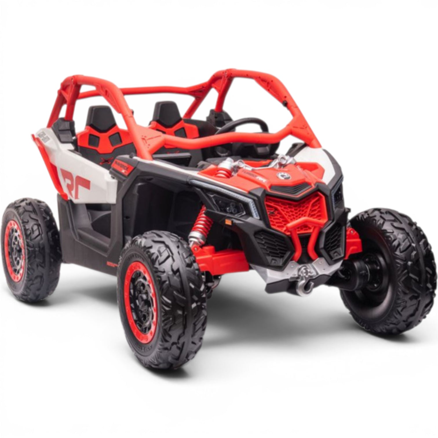 Carro Elétrico para Criança CAN-AM MAVERICK TURBO RR 4x4 24v Vermelho c/ RODAS DE BORRACHA & ASSENTO EM PELE