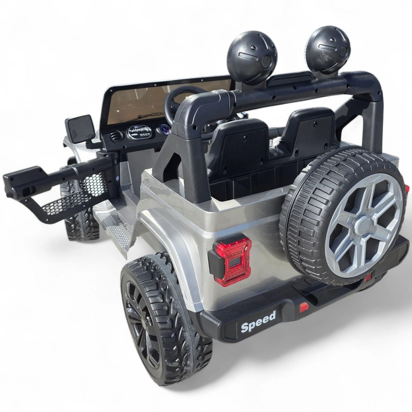 Carro Elétrico para Criança SPEED WRANGLER 4x4 Cinza Metalizado 12v c/ RODAS DE BORRACHA & ASSENTO EM PELE