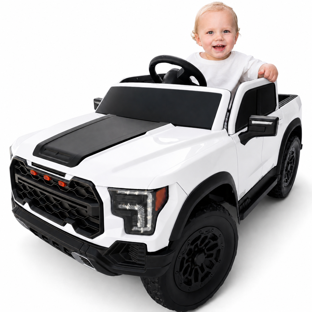 Carro Elétrico para Criança Range Raptor Style 12v Branco c/ RODAS DE BORRACHA & ASSENTO EM PELE