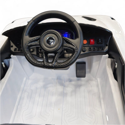 Carro Elétrico para Criança McLaren 765LT 12v Branco c/ RODAS DE BORRACHA & ASSENTO EM PELE
