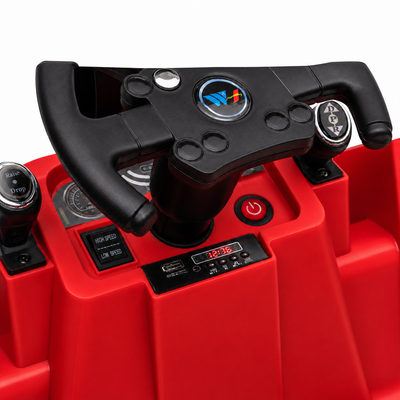 Empilhador Elétrico para Criança 12v Vermelho c/ RODAS DE BORRACHA & ASSENTO EM PELE