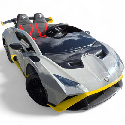 Carro Elétrico para Criança LAMBORGHINI STO 12v Cinza c/ RODAS DE BORRACHA & ASSENTO EM PELE