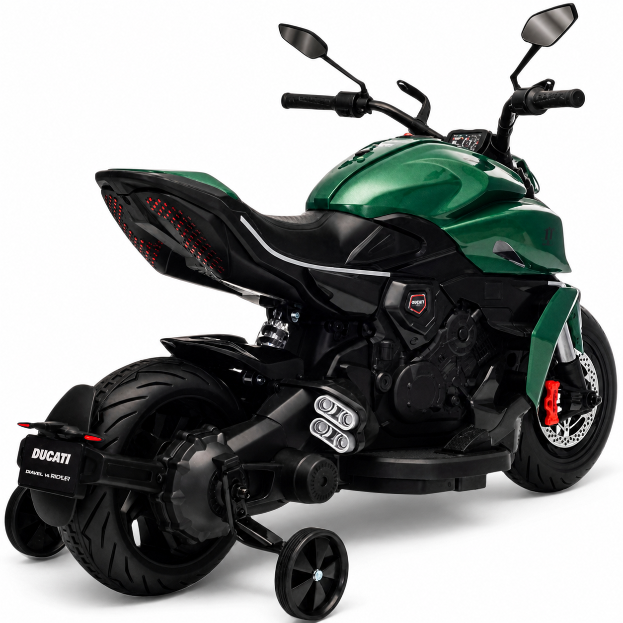 Mota Elétrica para Criança DUCATI DIAVEL V4 12v Verde c/ RODAS DE BORRACHA