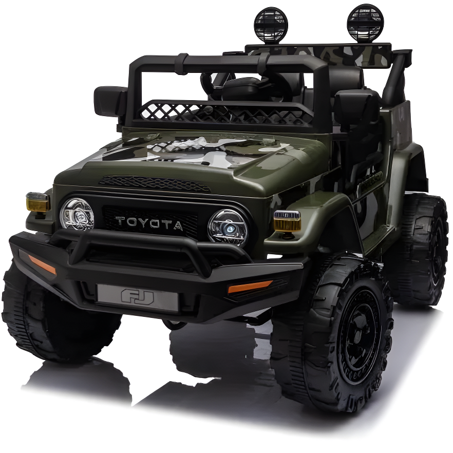 PRÉ-VENDA Carro Elétrico para Criança TOYOTA FJ CRUISER 12v 4X4 Verde Camuflado c/ RODAS DE BORRACHA & ASSENTO EM PELE