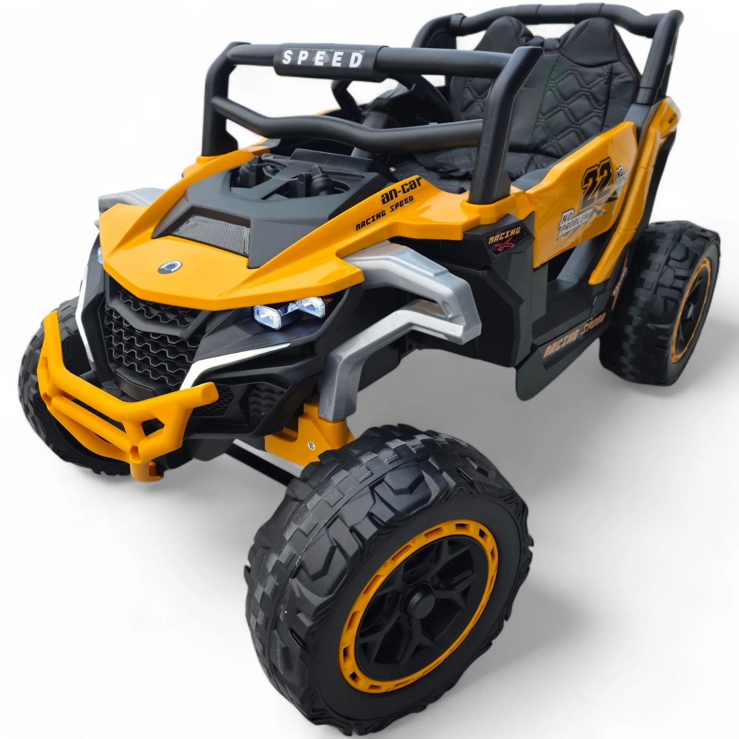 Carro Elétrico para Criança Buggy Speed Amarelo 4x4 12v c/ RODAS DE BORRACHA & ASSENTO EM PELE