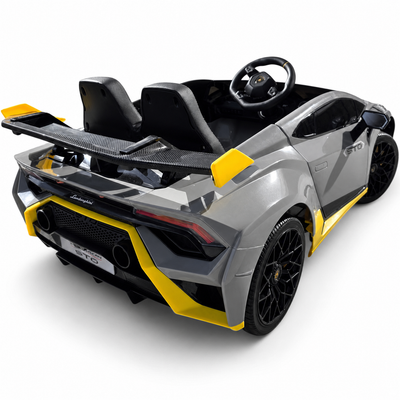 Carro Elétrico para Criança LAMBORGHINI STO 12v Cinza c/ RODAS DE BORRACHA & ASSENTO EM PELE