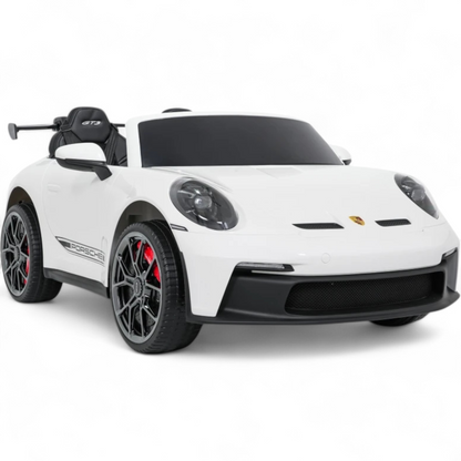 Carro Elétrico para Criança Porsche 911 GT3 24v STRONG XXL Branco c/ Rodas de Borracha e Assento em Pele E Veludo