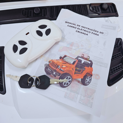 Carro Elétrico para Criança SPEED WRANGLER 4x4 Branco 12v c/ RODAS DE BORRACHA & ASSENTO EM PELE