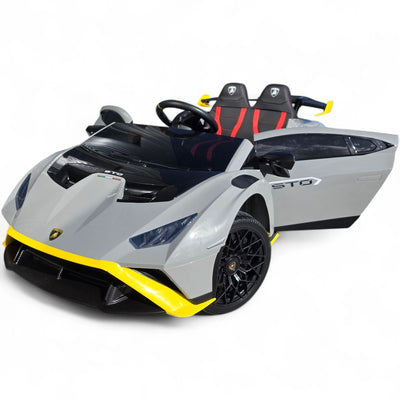 Carro Elétrico para Criança LAMBORGHINI STO 12v Cinza c/ RODAS DE BORRACHA & ASSENTO EM PELE