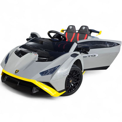 Carro Elétrico para Criança LAMBORGHINI STO 12v Cinza c/ RODAS DE BORRACHA & ASSENTO EM PELE