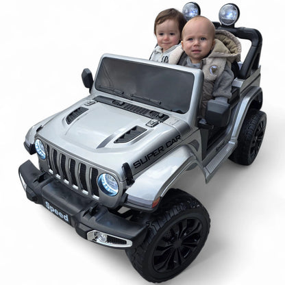 Carro Elétrico para Criança SPEED WRANGLER 4x4 Cinza Metalizado 12v c/ RODAS DE BORRACHA & ASSENTO EM PELE