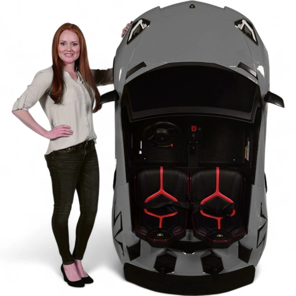 Carro elétrico para Criança Lamborghini Aventador SV Cinza c/ rodas de borracha e assento em pele