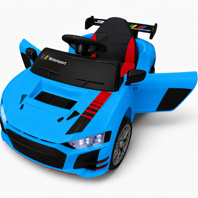 Carro Elétrico para Criança R8 Style 12v Azul c/ RODAS DE BORRACHA & ASSENTO EM PELE