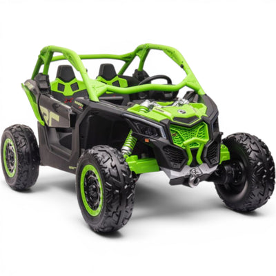 Carro Elétrico para Criança CAN-AM MAVERICK TURBO RR 4x4 24v Verde c/ RODAS DE BORRACHA & ASSENTO EM PELE