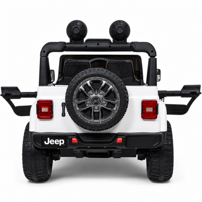 Carro Elétrico para Criança JEEP RUBICON 4x4 24v Branco c/ RODAS DE BORRACHA & ASSENTO EM PELE