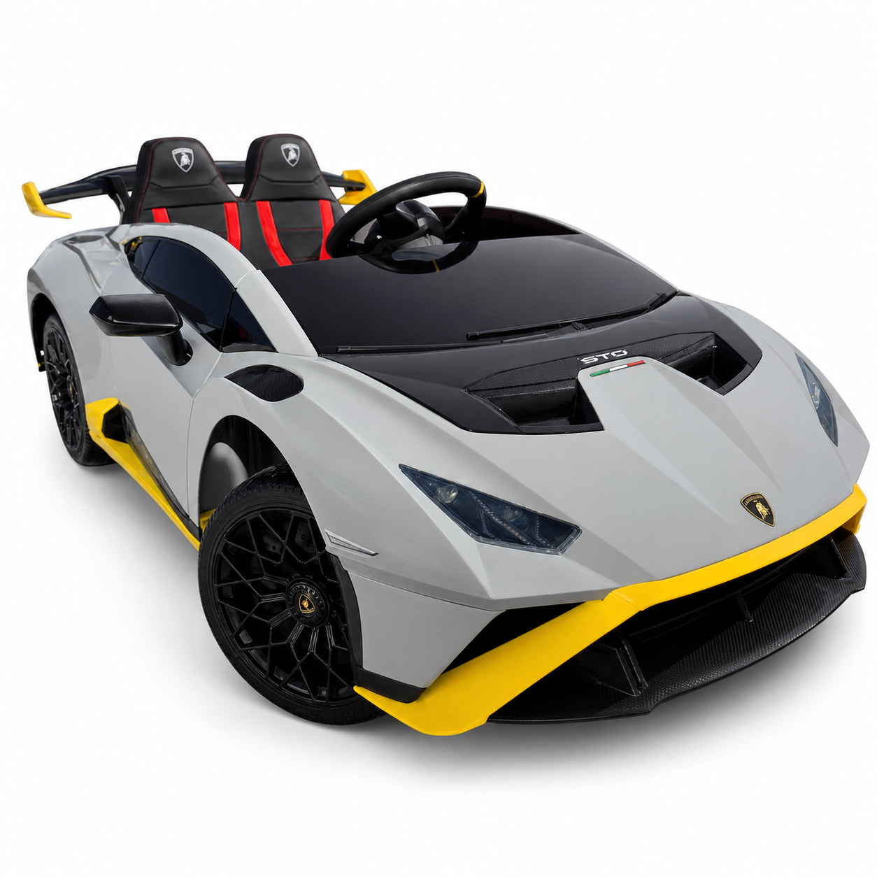 Carro Elétrico para Criança LAMBORGHINI STO 12v Cinza c/ RODAS DE BORRACHA & ASSENTO EM PELE