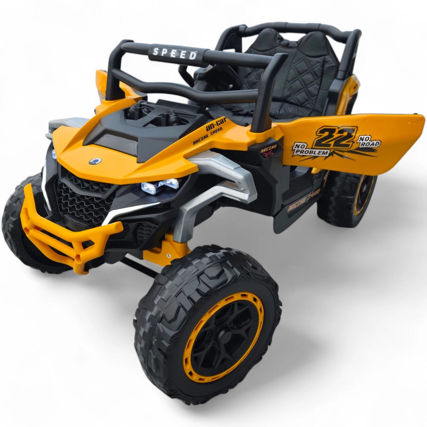 Carro Elétrico para Criança Buggy Speed Amarelo 4x4 12v c/ RODAS DE BORRACHA & ASSENTO EM PELE