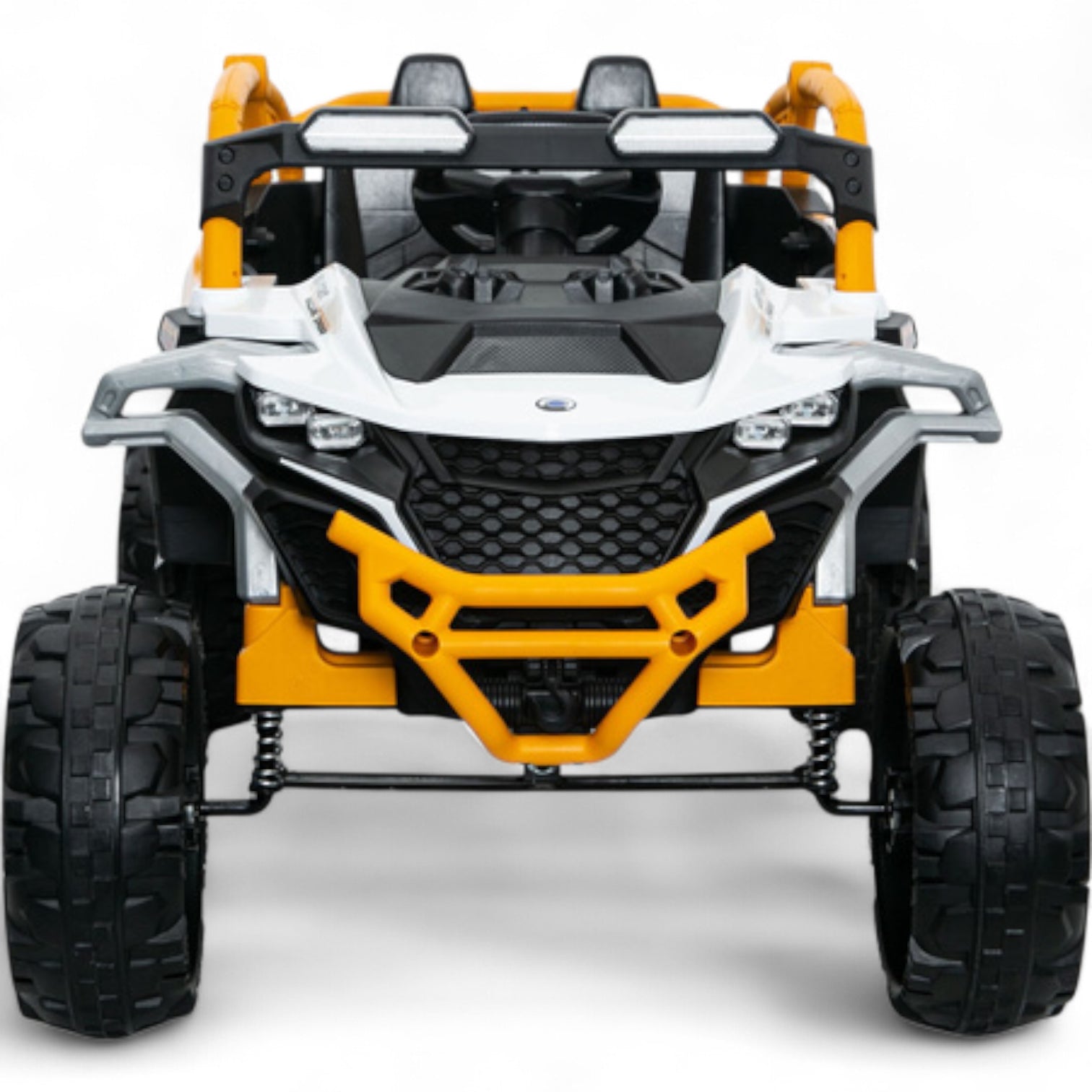 Carro Elétrico para Criança Buggy Speed Branco e Amarelo 12v c/ RODAS DE BORRACHA & ASSENTO EM PELE