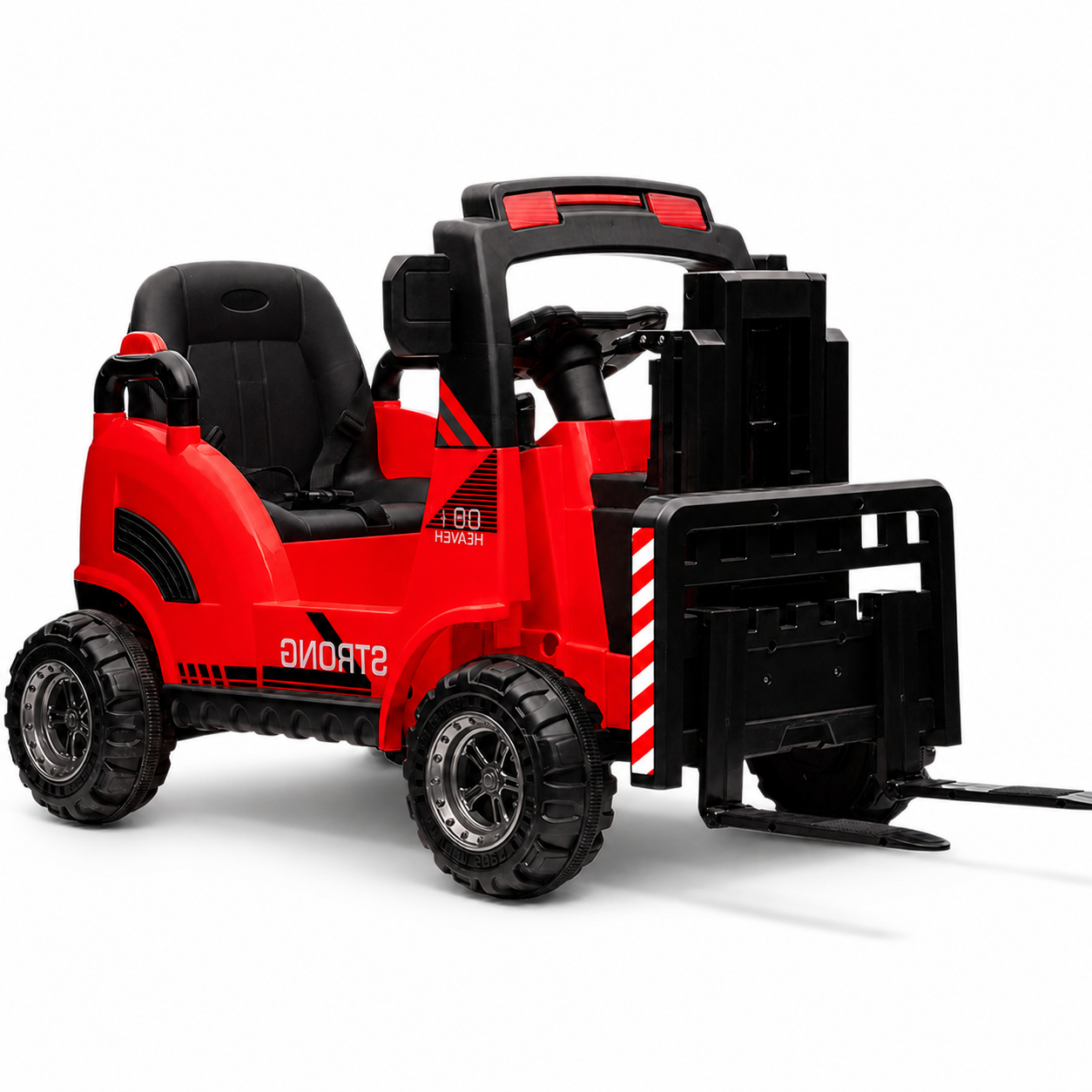 Empilhador Elétrico para Criança 12v Vermelho c/ RODAS DE BORRACHA & ASSENTO EM PELE