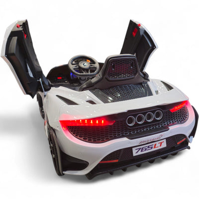Carro Elétrico para Criança McLaren 765LT 12v Branco c/ RODAS DE BORRACHA & ASSENTO EM PELE