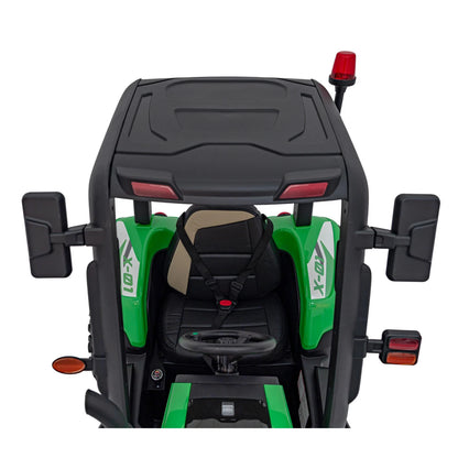 Trator Elétrico para Criança com Atrelado 24v Verde c/ RODAS DE BORRACHA & ASSENTO EM PELE