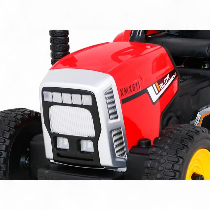 Trator Elétrico para Criança com Atrelado 12v Vermelho c/ RODAS DE BORRACHA & ASSENTO EM PELE