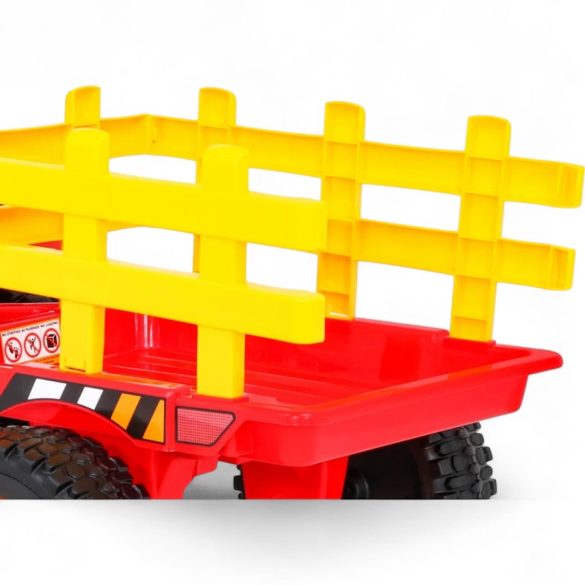 Trator Elétrico para Criança com Atrelado 12v Vermelho c/ RODAS DE BORRACHA & ASSENTO EM PELE