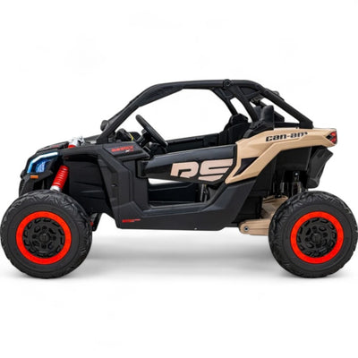 Carro Elétrico para Criança CAN-AM MAVERICK TURBO RR 4x4 24v Caqui c/ RODAS DE BORRACHA & ASSENTO EM PELE