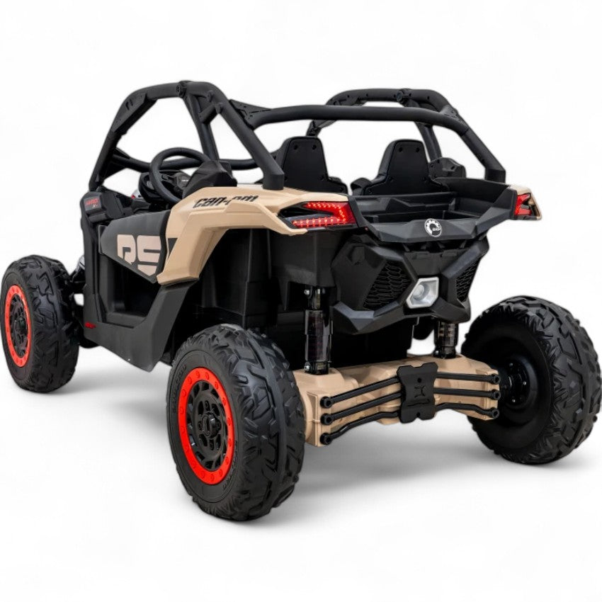 Carro Elétrico para Criança CAN-AM MAVERICK TURBO RR 4x4 24v Caqui c/ RODAS DE BORRACHA & ASSENTO EM PELE
