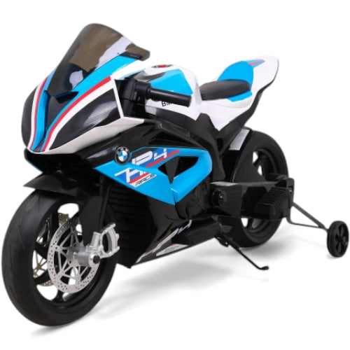 Moto Elétrica para Criança BMW HP4 12v Azul c/ Rodas de Borracha & Assento em Pele