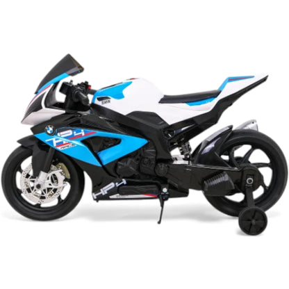 Moto Elétrica para Criança BMW HP4 12v Azul c/ Rodas de Borracha & Assento em Pele