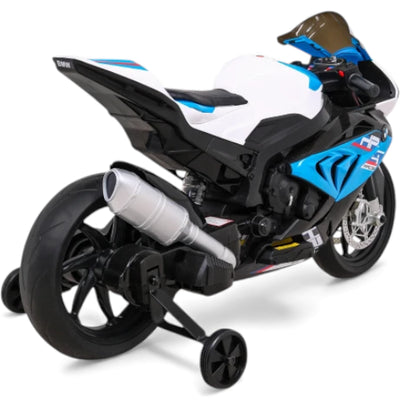 Moto Elétrica para Criança BMW HP4 12v Azul c/ RODAS DE BORRACHA & ASSENTO EM PELE