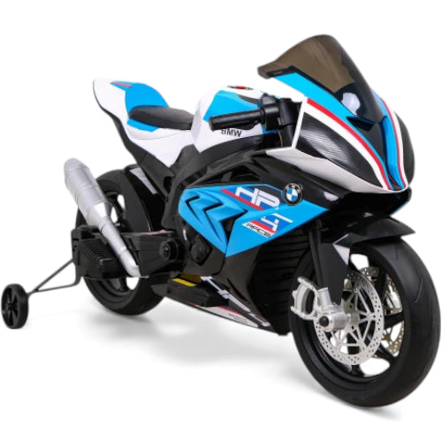 Moto Elétrica para Criança BMW HP4 12v Azul c/ Rodas de Borracha & Assento em Pele