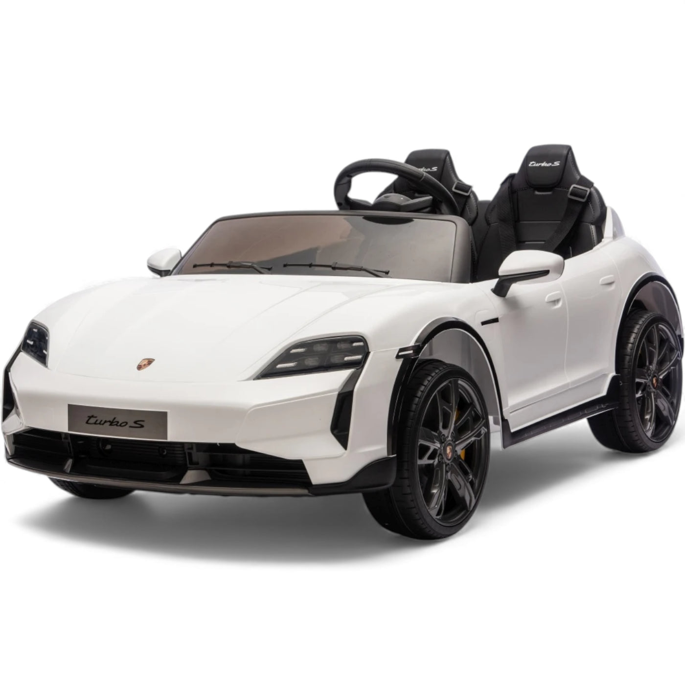 Carro Elétrico para Criança Porsche Taycan Turbo S Branco c/ Rodas de Borracha e Assento em Pele E Veludo