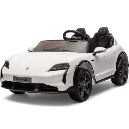 Carro Elétrico para Criança Porsche Taycan Turbo S Branco c/ Rodas de Borracha e Assento em Pele E Veludo