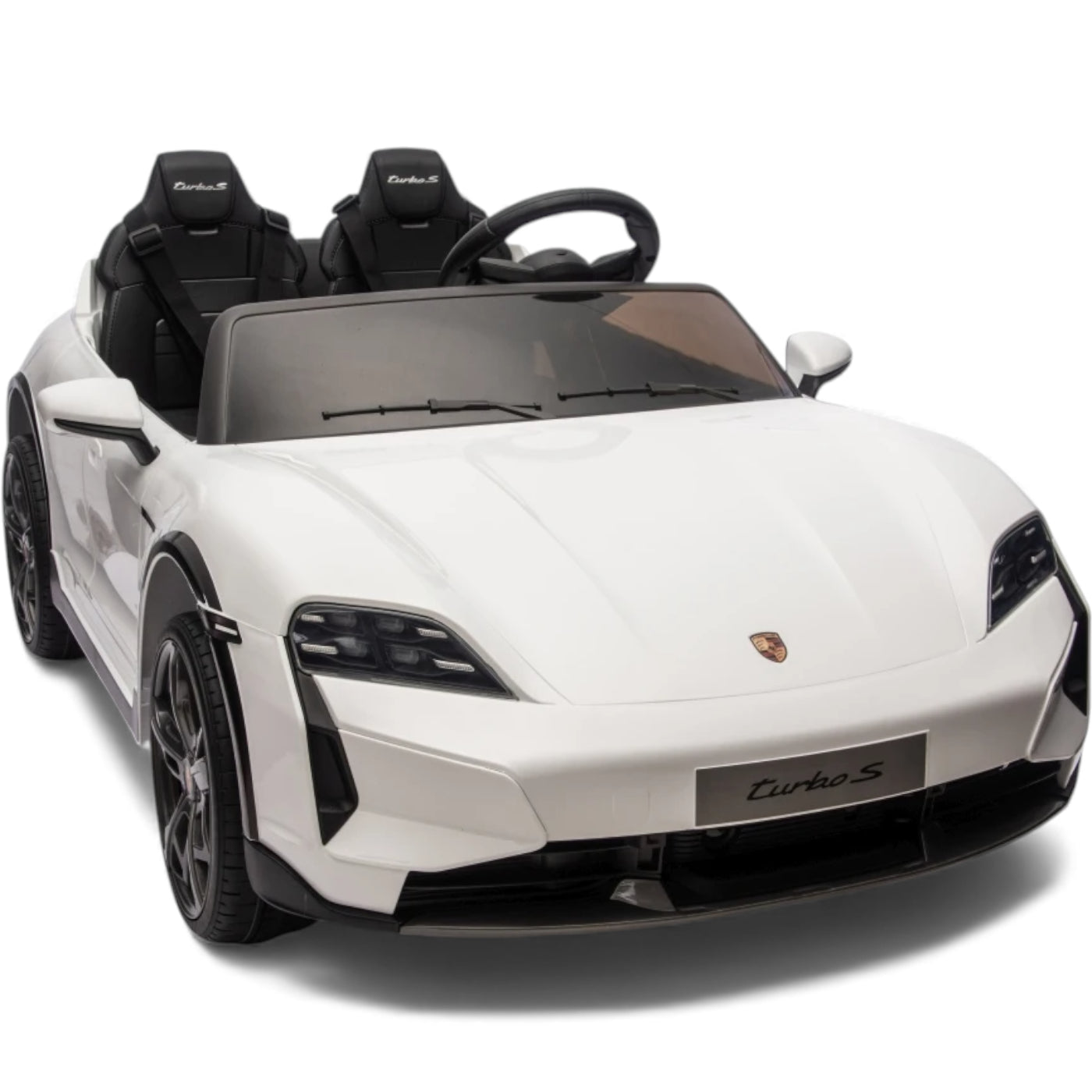 Carro Elétrico para Criança Porsche Taycan Turbo S Branco c/ Rodas de Borracha e Assento em Pele E Veludo
