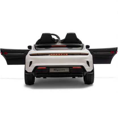 Carro Elétrico para Criança Porsche Taycan Turbo S Branco c/ Rodas de Borracha e Assento em Pele E Veludo