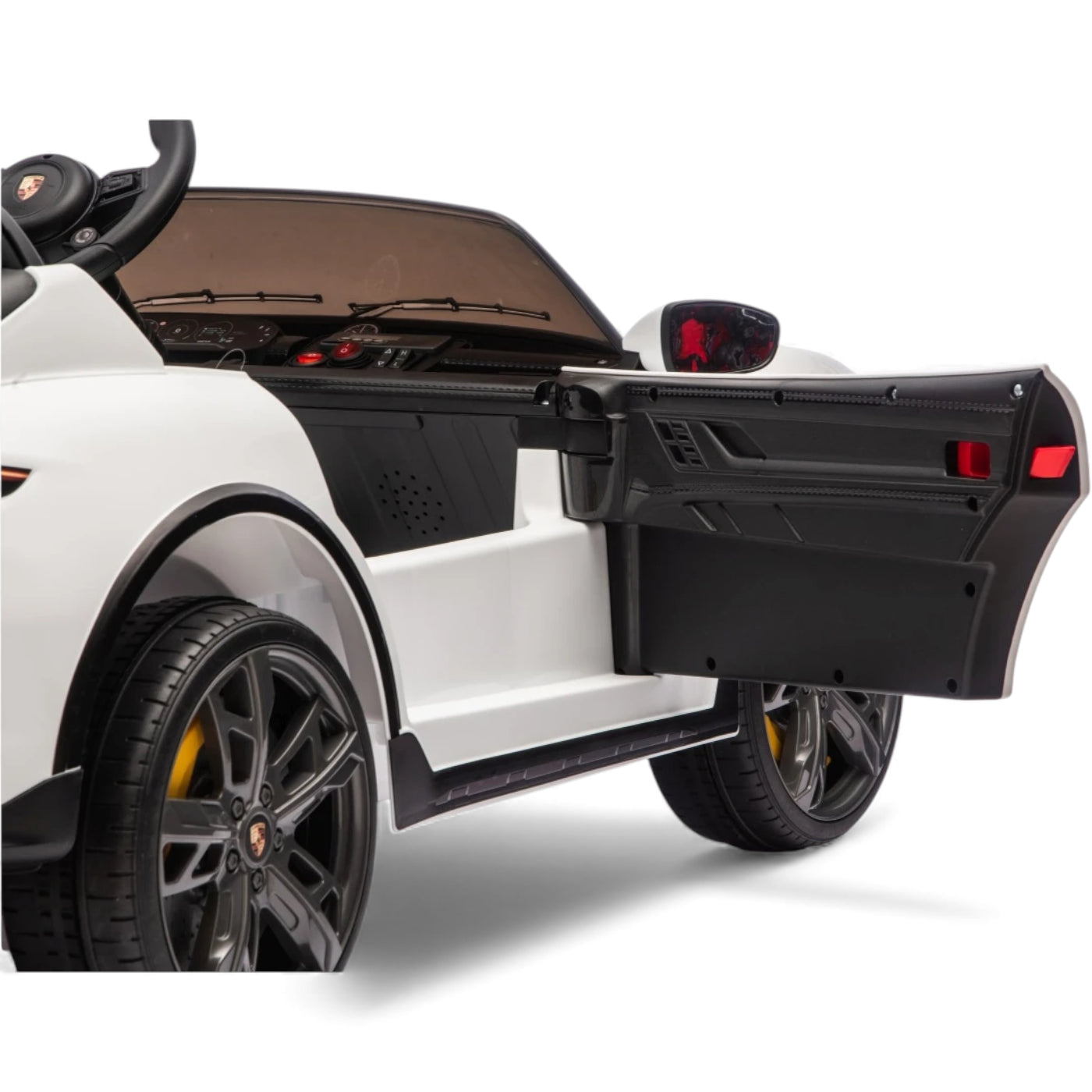Carro Elétrico para Criança Porsche Taycan Turbo S Branco c/ Rodas de Borracha e Assento em Pele E Veludo