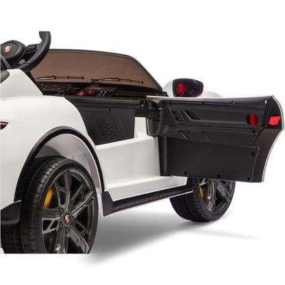 Carro Elétrico para Criança Porsche Taycan Turbo S Branco c/ Rodas de Borracha e Assento em Pele E Veludo