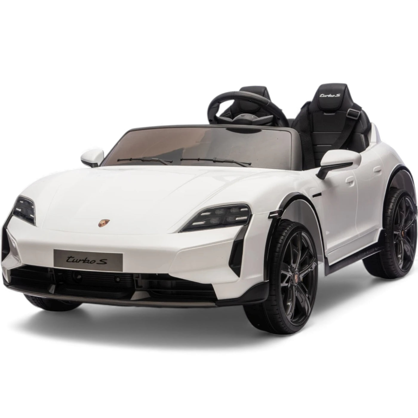 Carro Elétrico para Criança Porsche Taycan Turbo S Branco c/ Rodas de Borracha e Assento em Pele E Veludo
