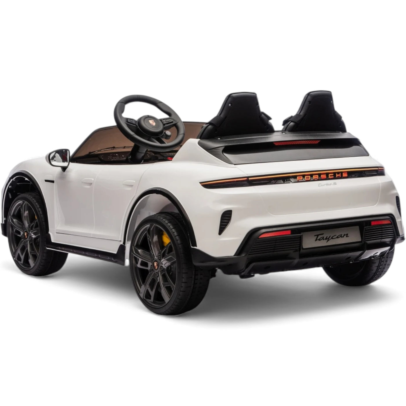 Carro Elétrico para Criança Porsche Taycan Turbo S Branco c/ Rodas de Borracha e Assento em Pele E Veludo