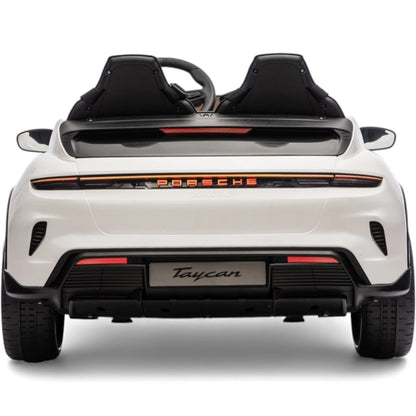 Carro Elétrico para Criança Porsche Taycan Turbo S Branco c/ Rodas de Borracha e Assento em Pele E Veludo