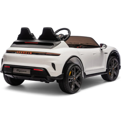 Carro Elétrico para Criança Porsche Taycan Turbo S Branco c/ Rodas de Borracha e Assento em Pele E Veludo