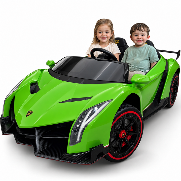 Carro Elétrico para Criança LAMBORGHINI VENENO 4x4 12v Verde 2 LUGARES c/ RODAS DE BORRACHA & ASSENTO EM PELE ECOLÓGICA