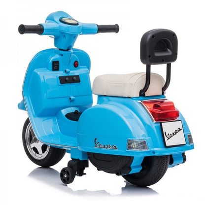 Mini Vespa PX150 Elétrica para Crianças 6v Azul c/ rodas de plástico