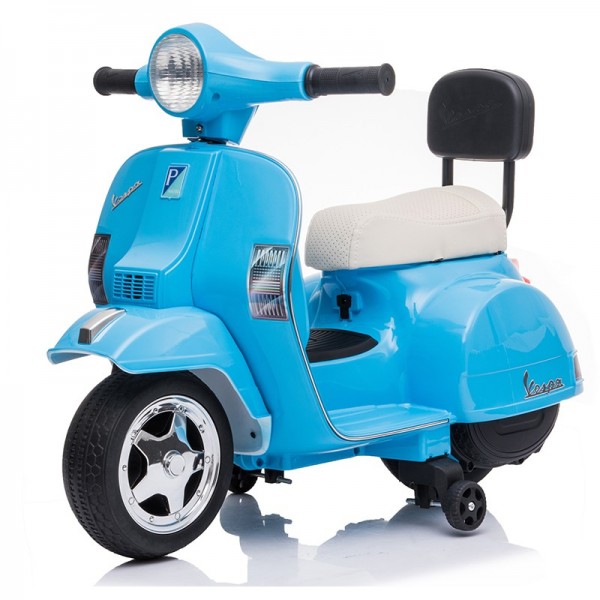 Mini Vespa PX150 Elétrica para Crianças 6v Azul c/ rodas de plástico