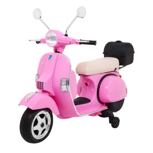 Mota Elétrica para Criança VESPA PIAGGIO 12v Rosa c/ RODAS DE BORRACHA & ASSENTO EM PELE ECOLÓGICA