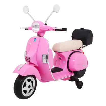 Mota Elétrica para Criança VESPA PIAGGIO 12v Rosa c/ RODAS DE BORRACHA & ASSENTO EM PELE