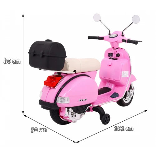 Mota Elétrica para Criança VESPA PIAGGIO 12v Rosa c/ RODAS DE BORRACHA & ASSENTO EM PELE